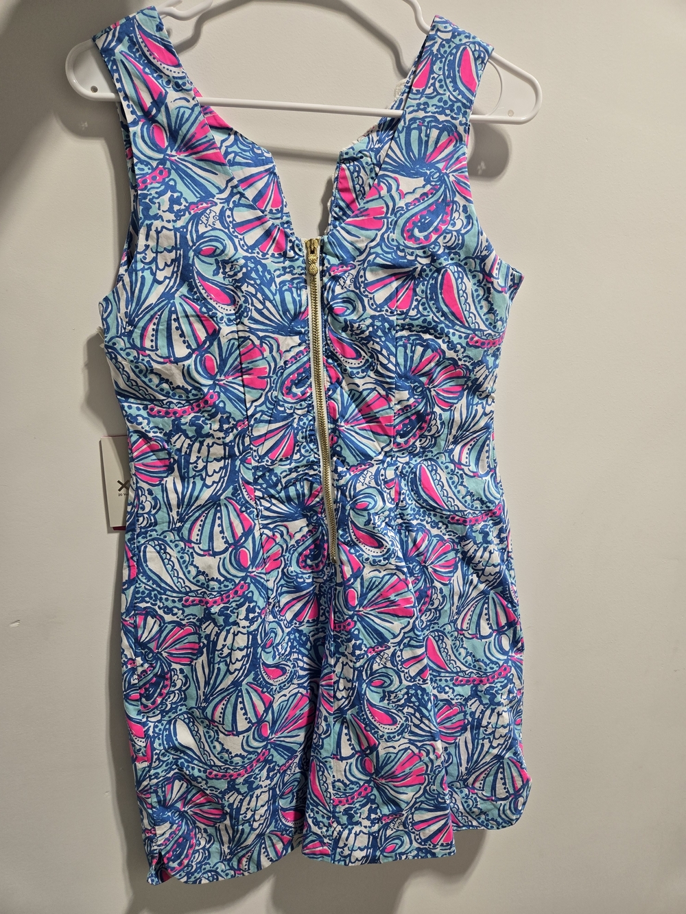 Lilly Pulitzer Blue & Pink Shell-Print Dress with White Lace Trim Size 8 - Picture 3 of 3